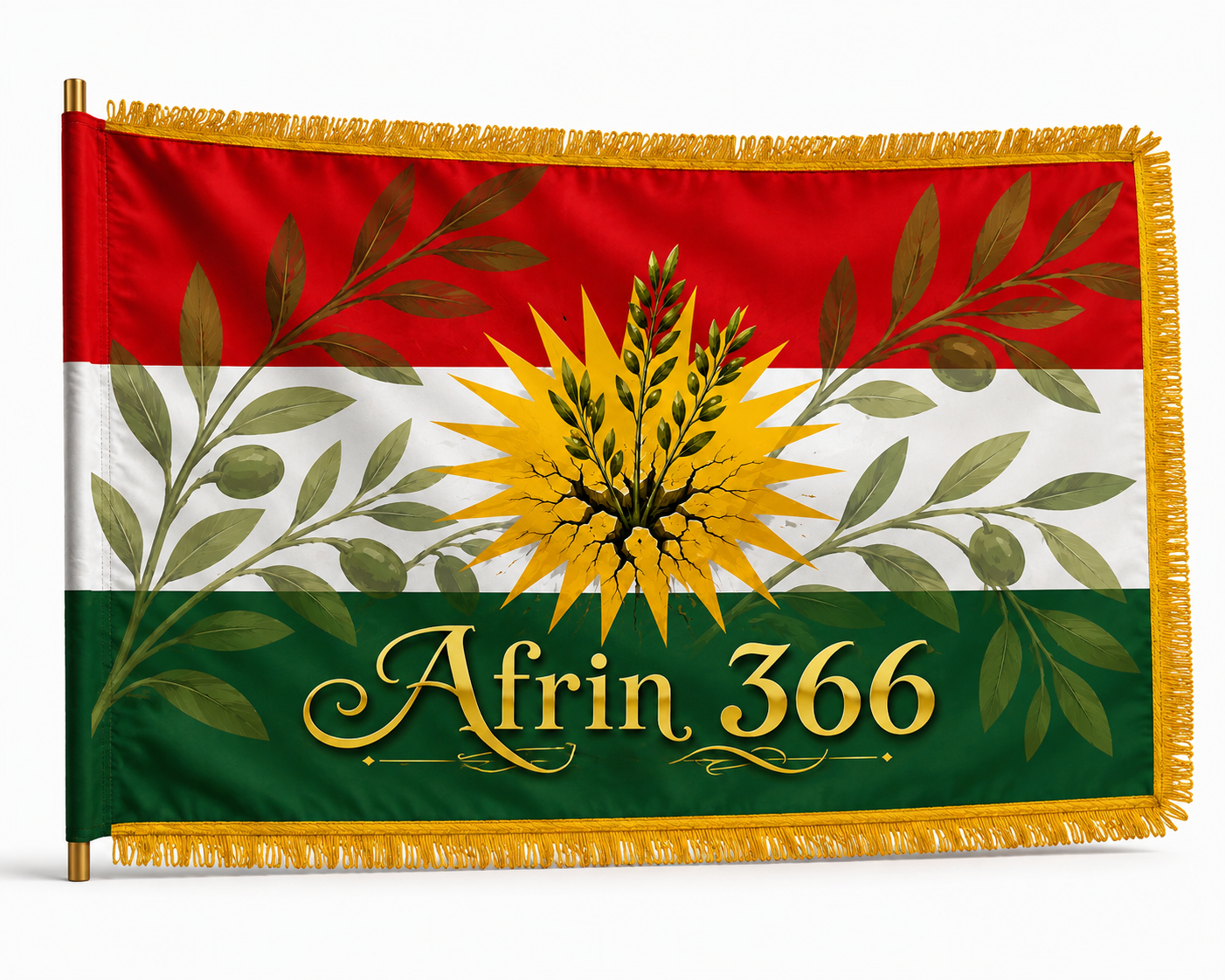 Kurdistan-Flagge & Afrin Olivenzweig Freiheit
Maße: 150 x 90 cm